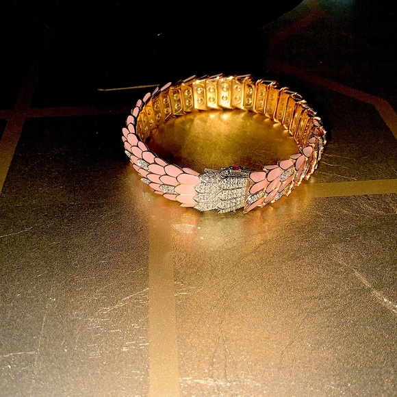 Pink Roberto Coin Cobra 18KT PINK Enamel & Diamond Bracelet 7” - Picture 3 of 11